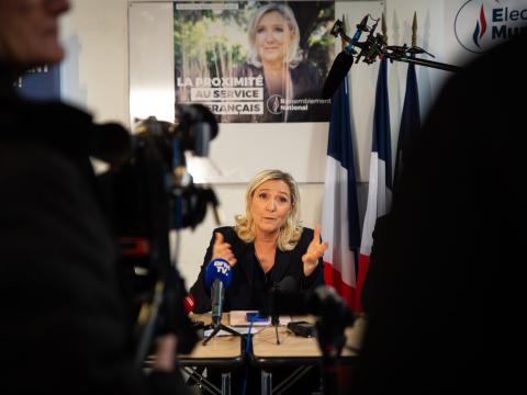 La présidente du Rassemblement National Marine Le Pen en déplacement pour soutenir la candidate locale aux élections municipales Nantes, France - Janvier 2020